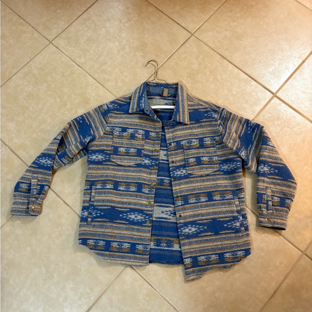Bit & Bridle Blue and Tan Western Patterned Jacket Shacket